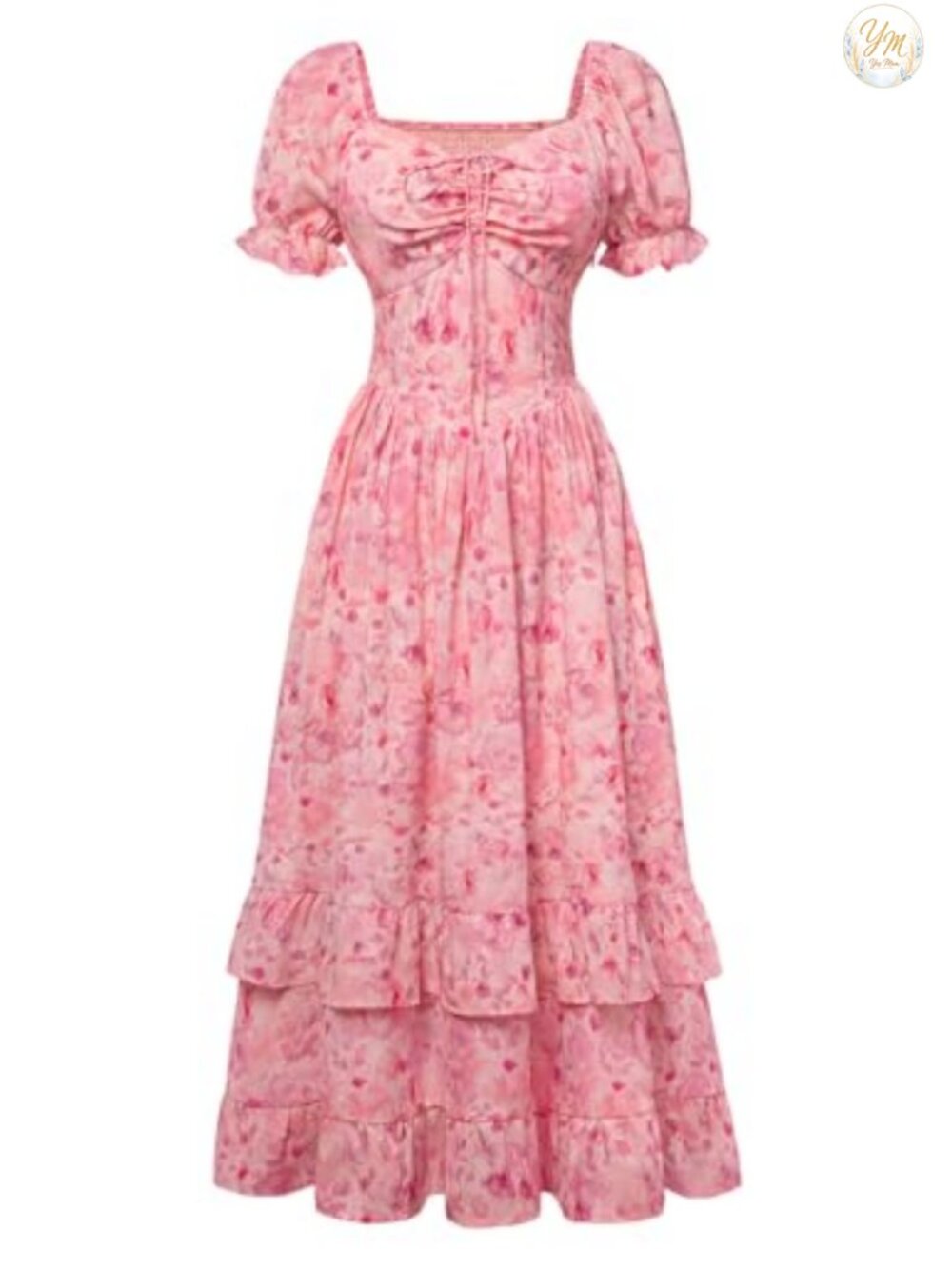 Floral Maxi Dress Puff Sleeve Corset Sweetheart Neck Smocked Back